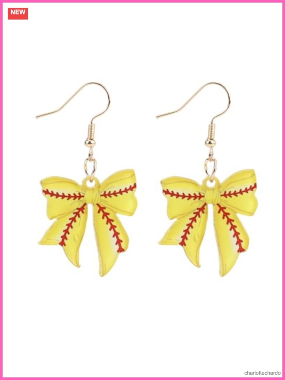 Acrylic Stainless Steel Baseball Bow Dangle Earrings